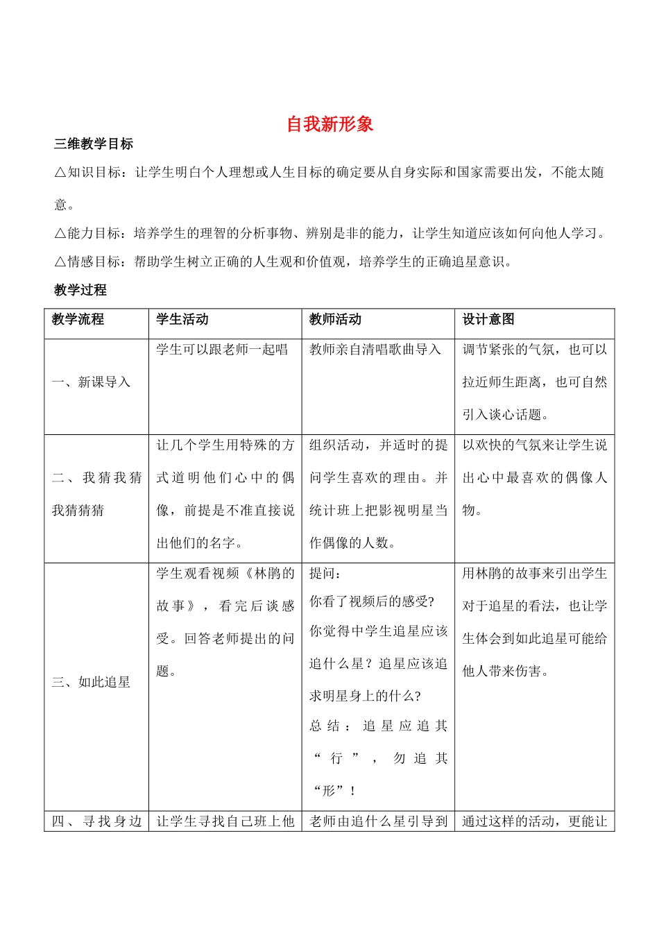 七年级政治5.3　自我新形象　教学设计1人教版教材_第1页