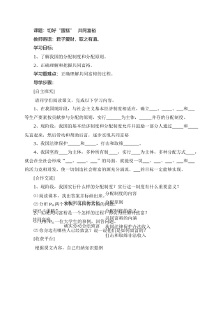 九年级政治上第三课 切好蛋糕 共同致富 教学设计鲁教版教材