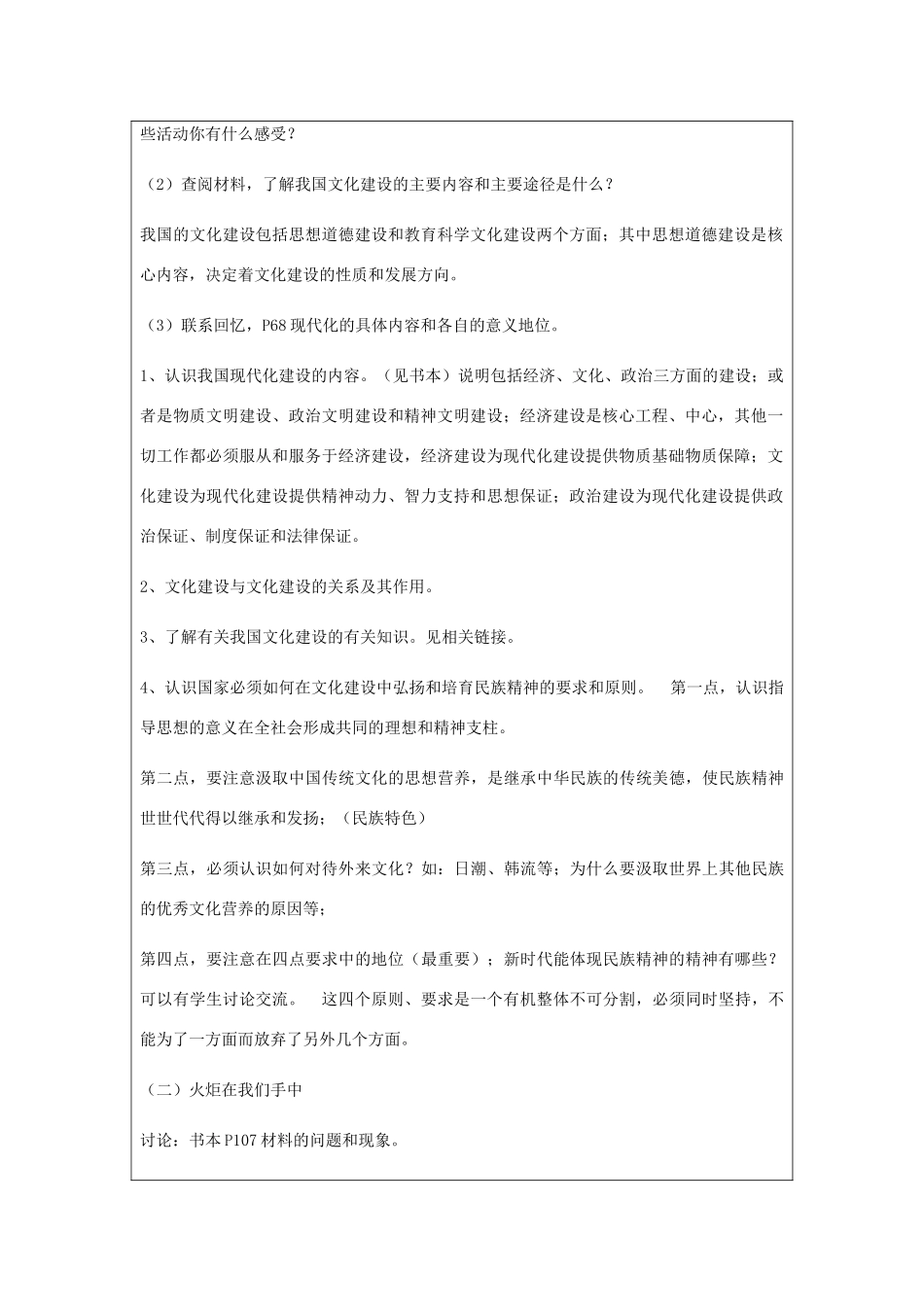 九年级政治全册 第3单元 关注国家的发展 第九课 弘扬和培育民族精神 第2框 高擎民族精神的火炬教学设计 鲁教版教材-鲁教版教材初中九年级全册政治教学设计_第2页