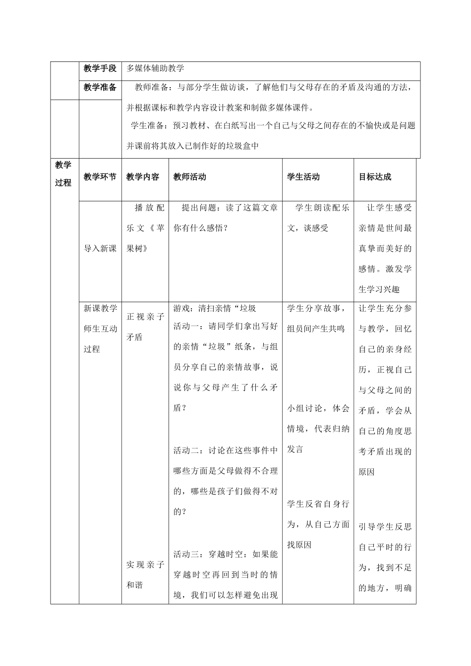 七年级政治上册 《亲子之间》教学设计 湘教版教材_第2页
