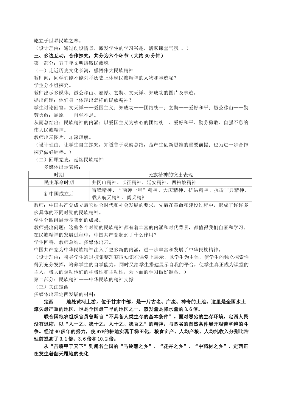 九年级政治《民族精神耀中华》说课教学设计 鲁教版教材_第2页