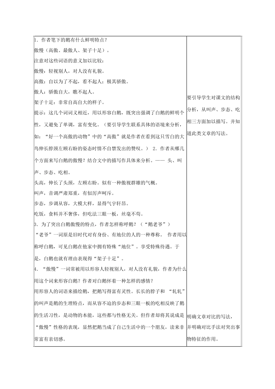 七年级语文下册 第一单元 第3课《白鹅》教学设计 语文版教材-语文版教材初中七年级下册语文教学设计_第2页