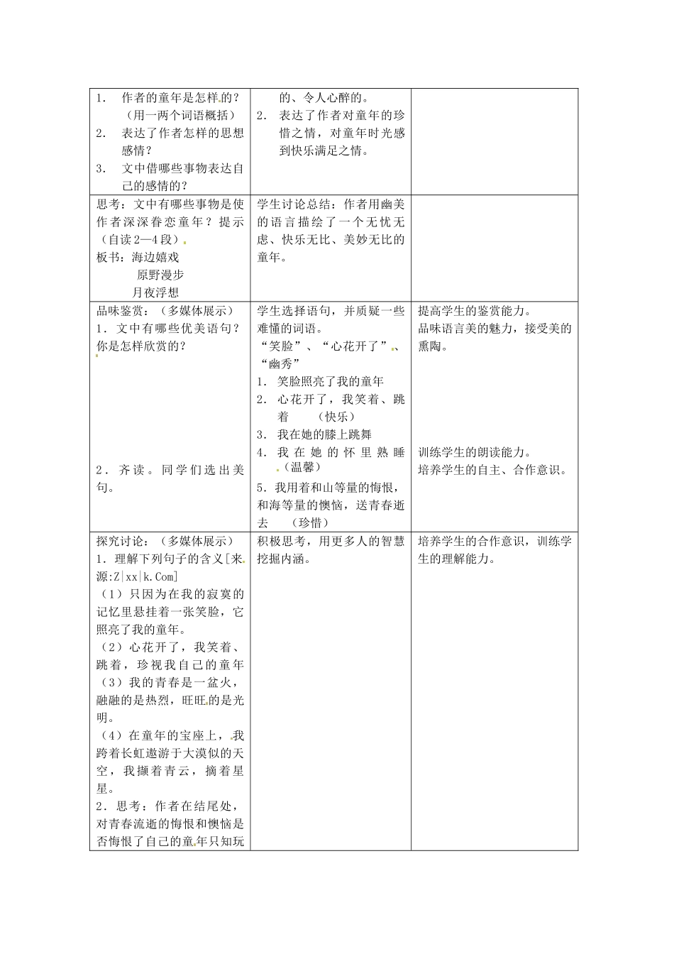 七年级语文上册 第9课《童年》教学设计  冀教版教材_第2页