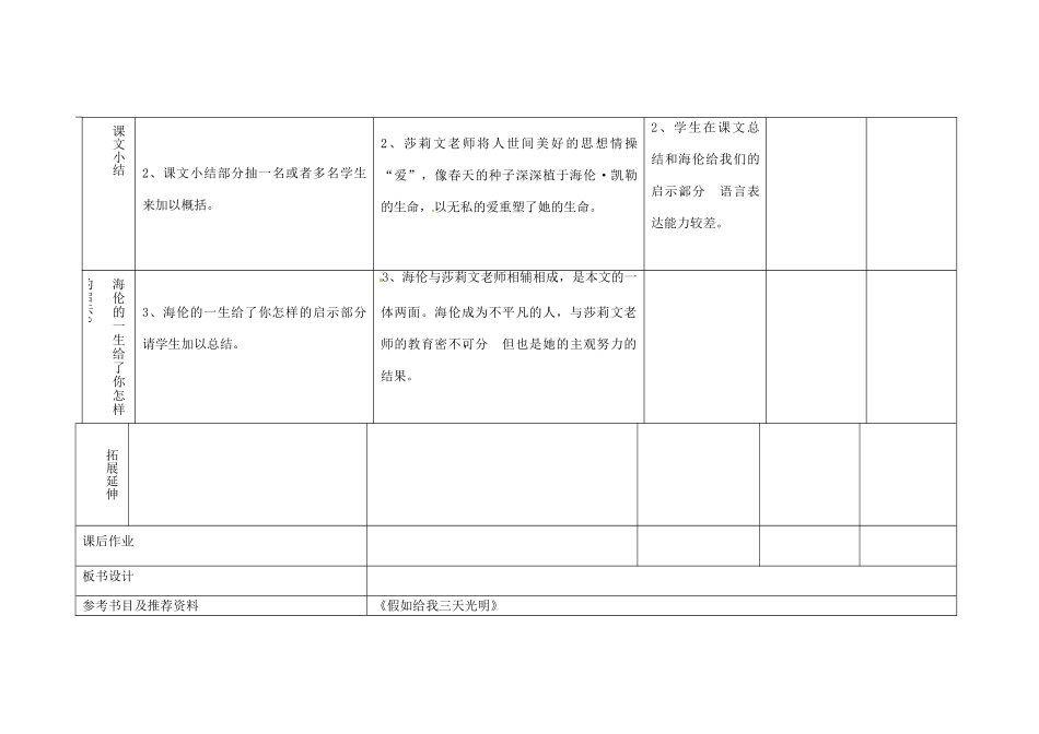 四川省华蓥市明月镇七年级语文上册 7 再塑生命的人（第2课时）教学设计 （新版教材）新人教版教材_第3页