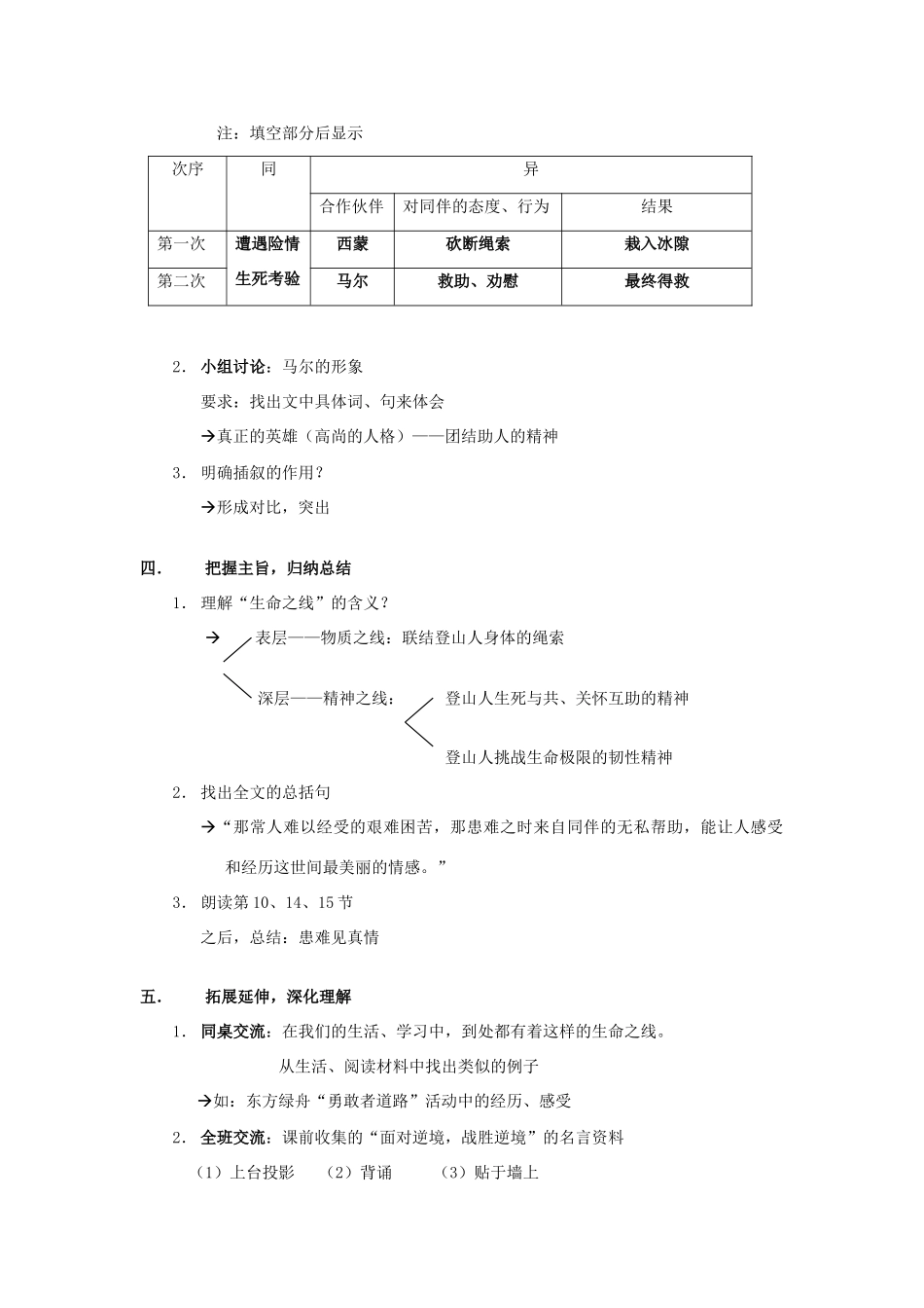 七年级语文上册 《生命之线》教学设计 沪教版教材_第2页