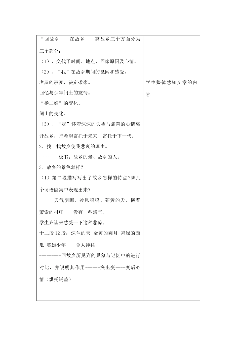 七年级语文下册 7 故乡教学设计1 长春版教材-长春版教材初中七年级下册语文教学设计(00001)_第2页