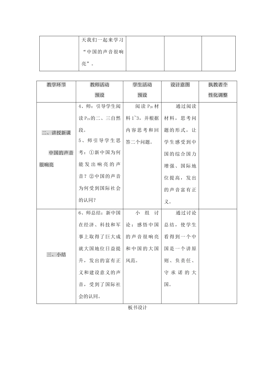 九年级政治 第二课《中国的声音》教学设计 人民版教材_第2页
