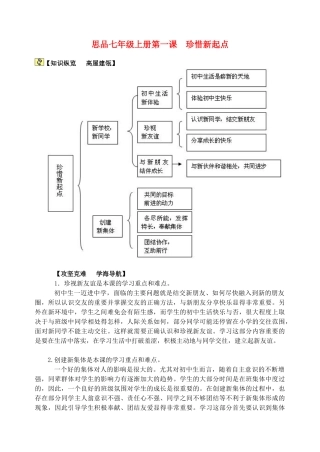 七年级政治第一单元 笑迎新生活 第一课 珍惜新起点教学设计人教版教材