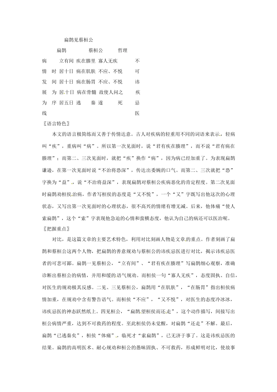 七年级语文上册 7.26《扁鹊见蔡桓公》教学设计 北京课改版教材_第2页