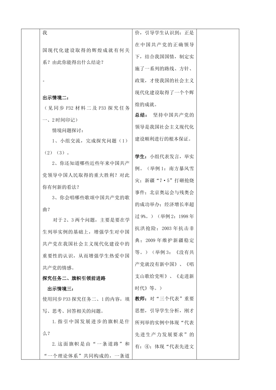 九年级政治全册 3.2 党是我们的领路人教学设计 鲁教版教材_第2页