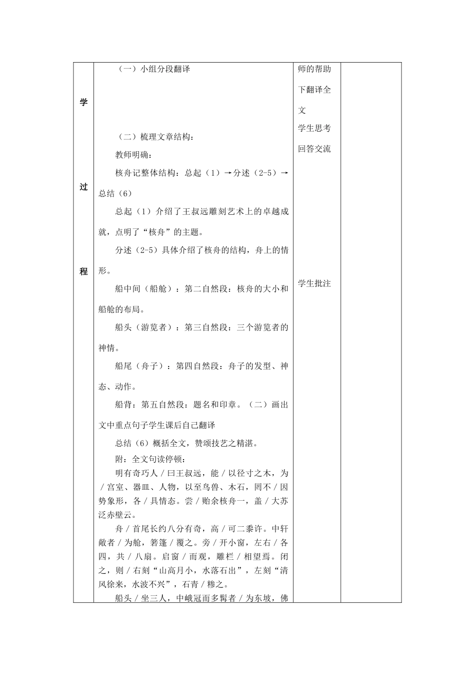 七年级语文上册 7.29《核舟记》教学设计 华东师大版教材-华东师大版教材初中七年级上册语文教学设计_第3页