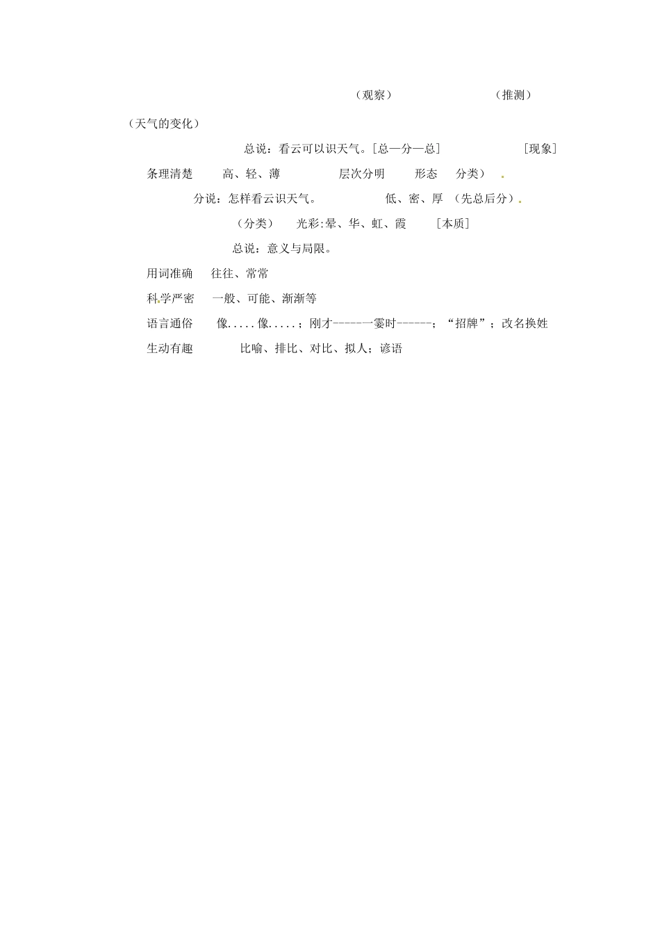 山东省临沂市费城镇初级中学七年级语文上册 第22课《看云识天气》教学设计 （新版教材）新人教版教材_第3页