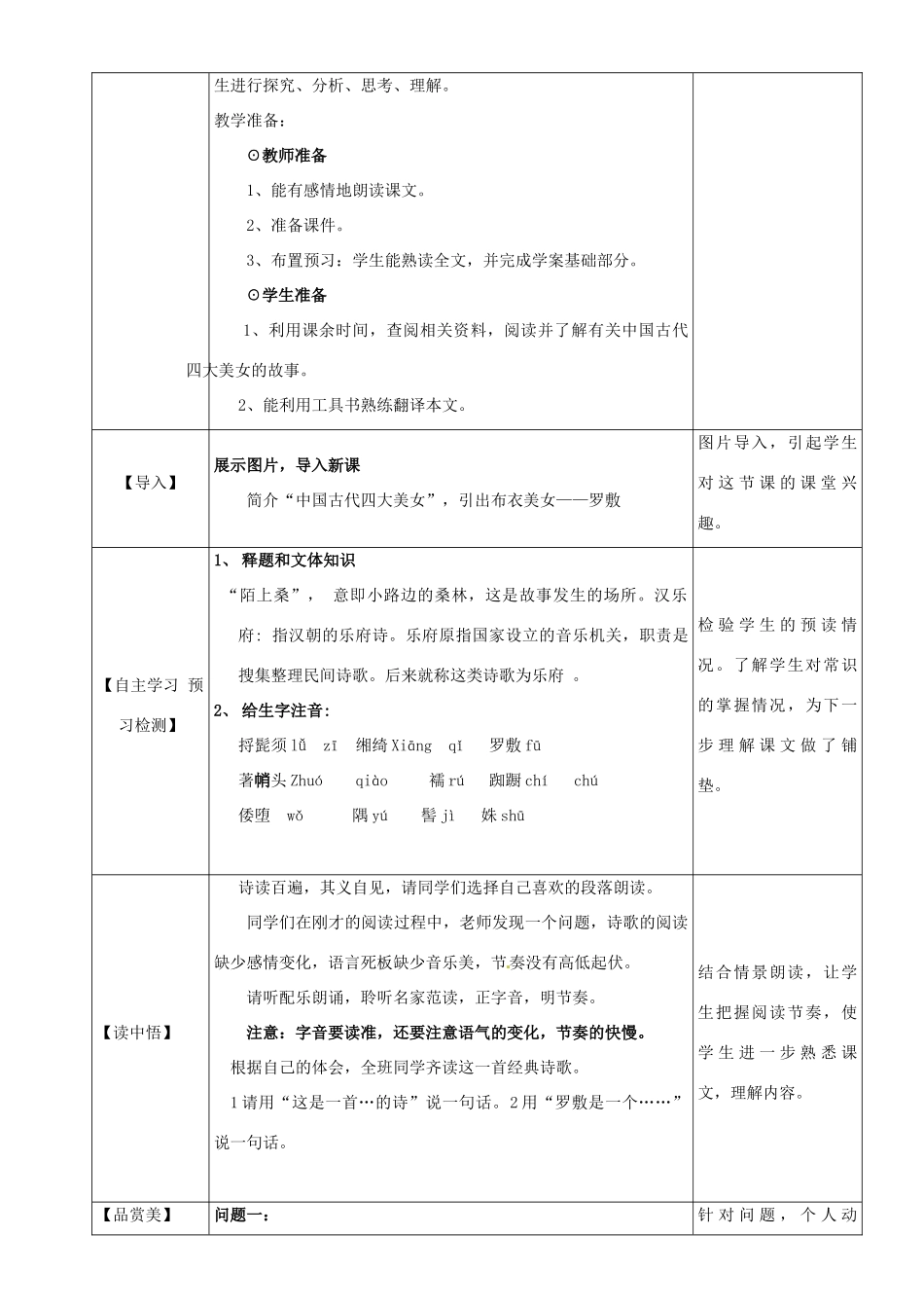 七年级语文上册 29《陌上桑》教学设计 语文版教材-语文版教材初中七年级上册语文教学设计_第2页