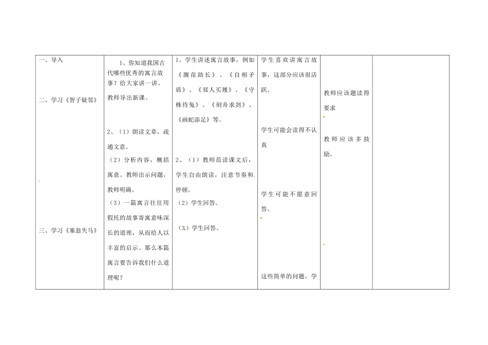 四川省华蓥市明月镇七年级语文上册 30 寓言四则（第2课时）教学设计 （新版教材）新人教版教材_第2页