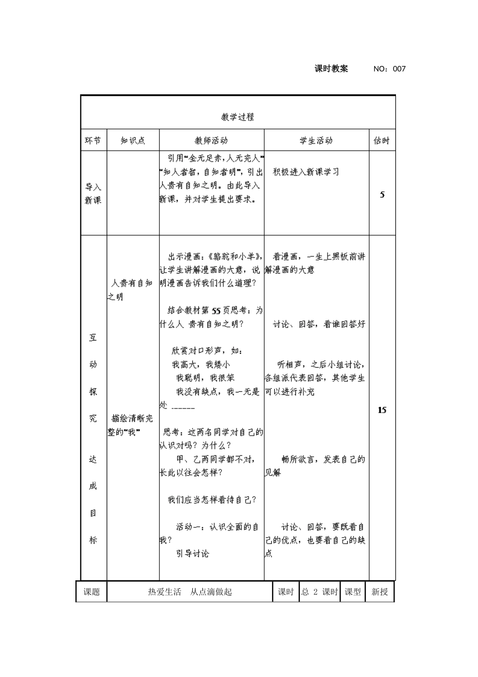 山东省临沭县七年级政治上册《新自我新认识》教学设计 新人教版教材_第2页