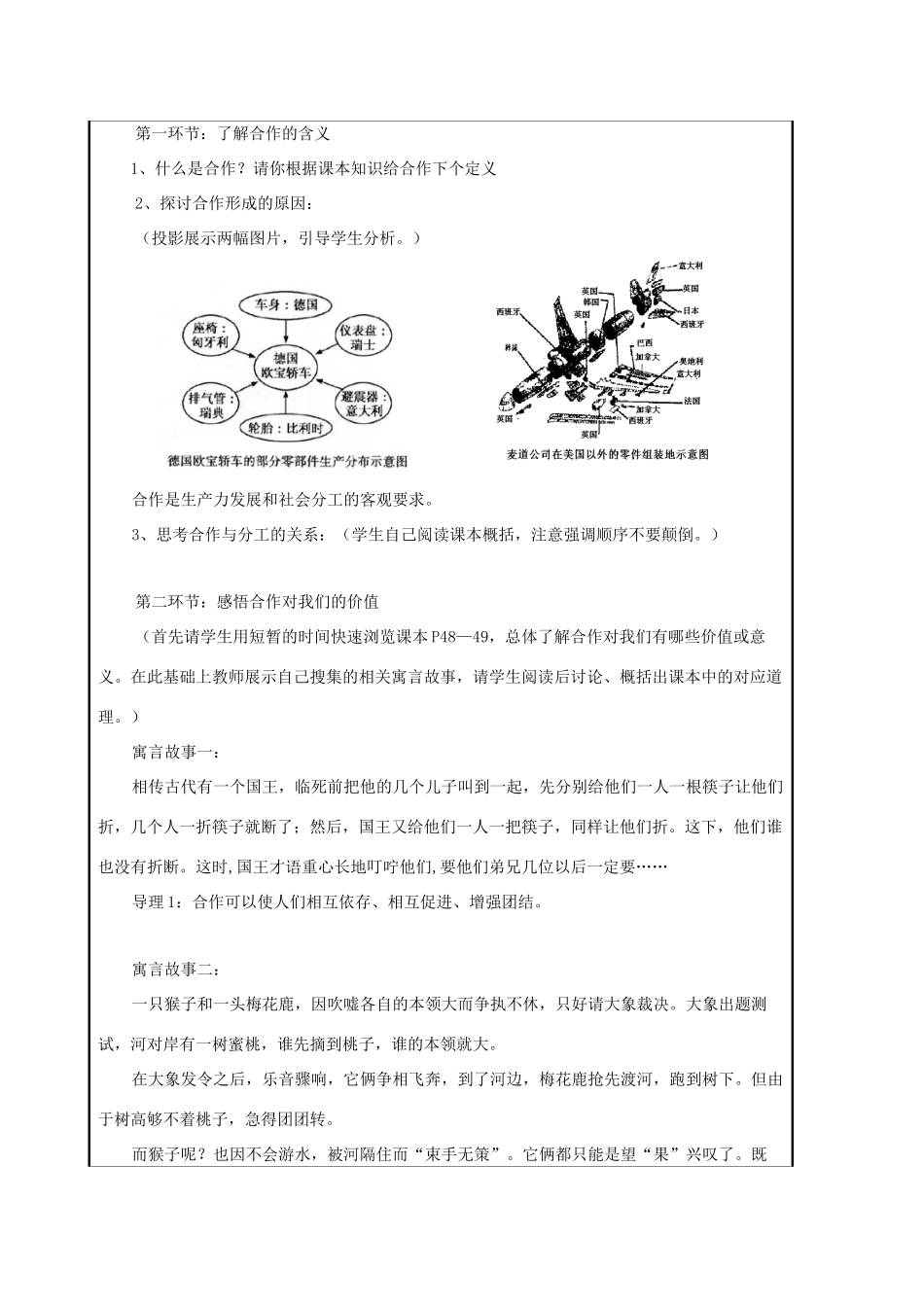 九年级思想品德全册 第二单元 合作诚信 第4课 学会合作名师教学设计（1） 苏教版教材_第2页