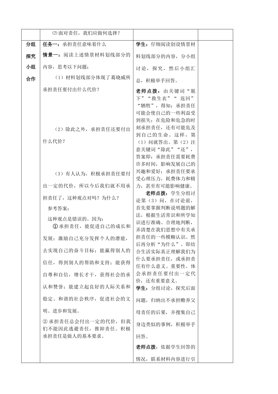 九年级政治全册 第二课 第二框 面对责任的选择教学设计 鲁教版教材_第2页