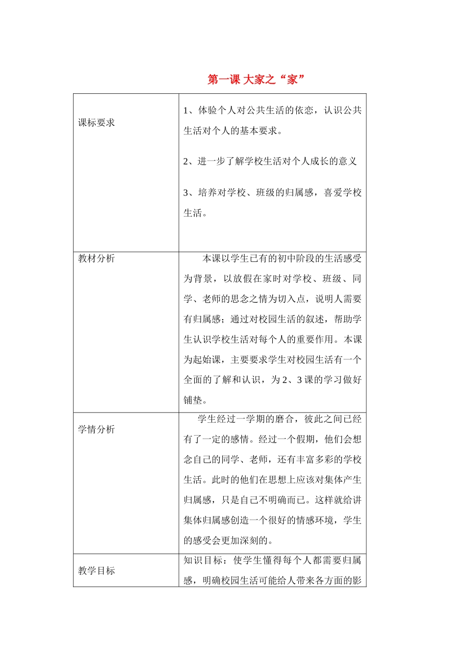 七年级政治下册第一课教学设计教科版教材_第1页