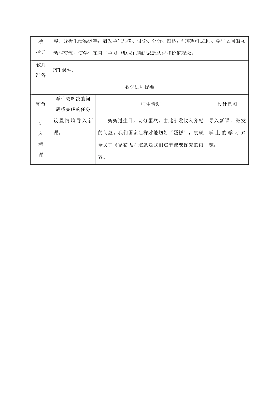 九年级政治全册 第二单元 五星红旗我为你骄傲 第4课 全民共同富裕 第二框 切好“蛋糕”共同富裕教学设计 鲁教版教材-鲁教版教材初中九年级全册政治教学设计_第2页