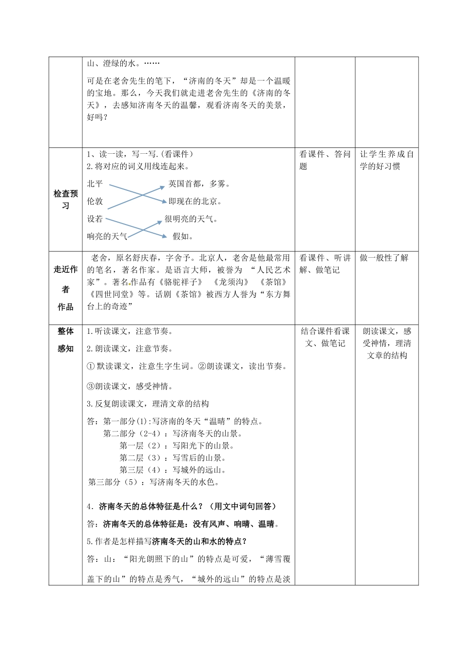 七年级语文上册 10 济南的冬天教学设计 语文版教材-语文版教材初中七年级上册语文教学设计_第2页