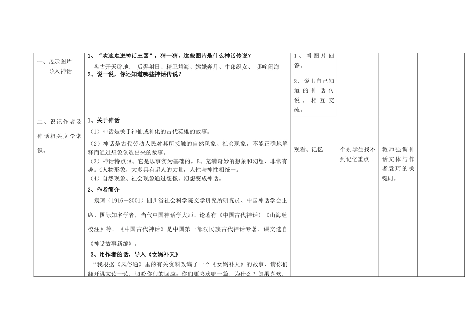 四川省华蓥市明月镇七年级语文上册 28 女娲造人教学设计1 （新版教材）新人教版教材_第2页