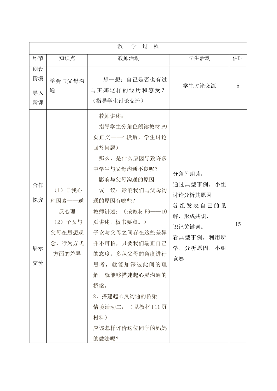 山东省临沭县八年级政治上册《学会与父母沟通》教学设计 新人教版教材_第2页