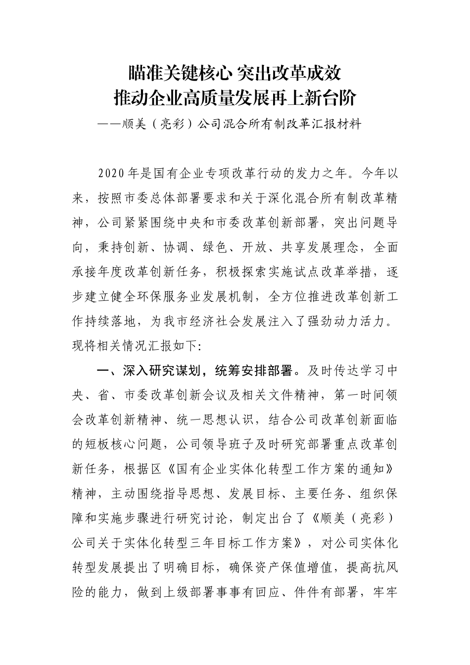 顺美公司混合所有制改革汇报材料_第1页