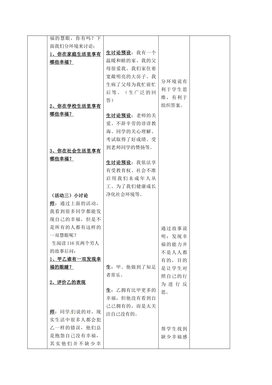九年级政治全册 第四单元 从这里出发 第10课 幸福的味道 幸福是一种能力教学设计 人民版教材-人民版教材初中九年级全册政治教学设计_第3页