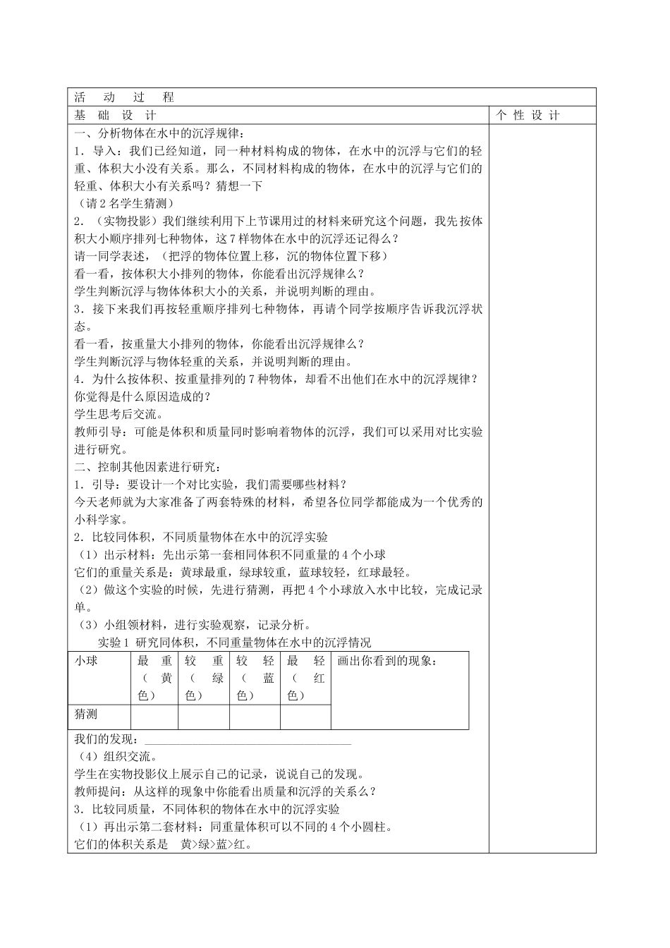 五年级科学下册 浮沉与什么因素有关2教案 教科版_第2页