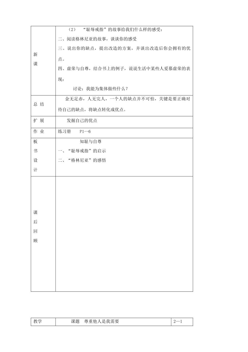 七年级政治下册：第一课《珍惜无价的自尊》教学设计人教新课标版教材_第3页