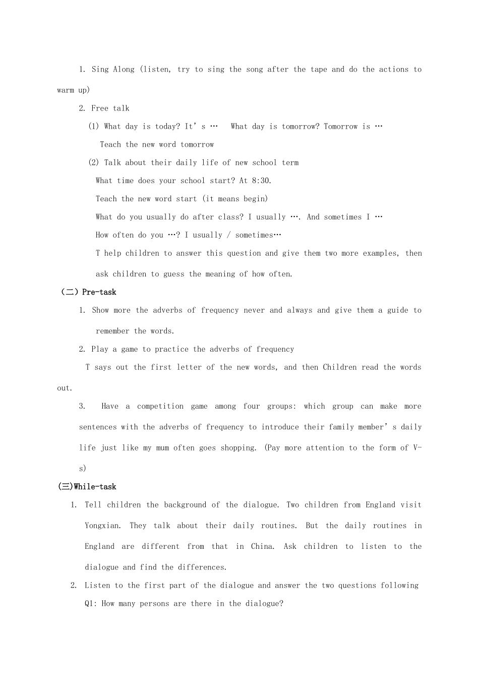 五年级英语上册 Module 1 Unit 1(2 periods)教案 广州版_第3页