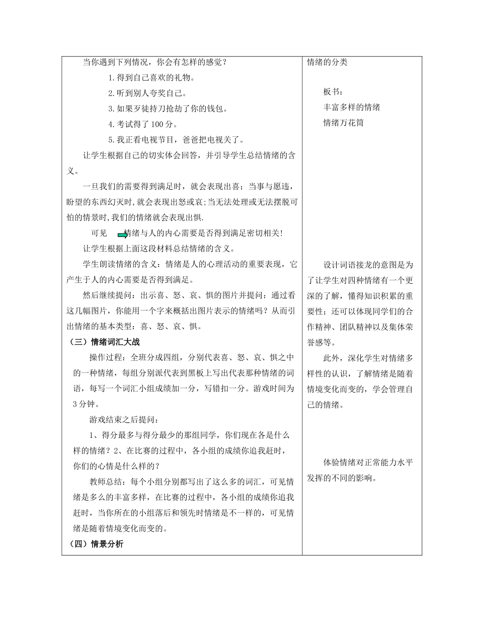 七年级政治上册 丰富多样的情绪（二）教学设计 人教新课标版教材_第2页