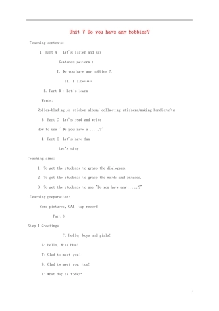 五年级英语上册 Unit 7(3)教案 湘少版