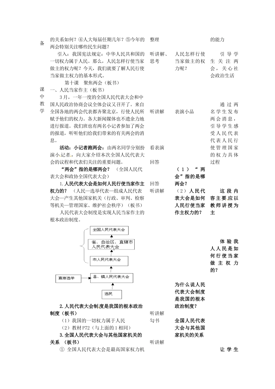 四川省遂宁市广德初级中学九年级政治全册 4.1.1 人民当家作主教学设计 教科版教材_第2页