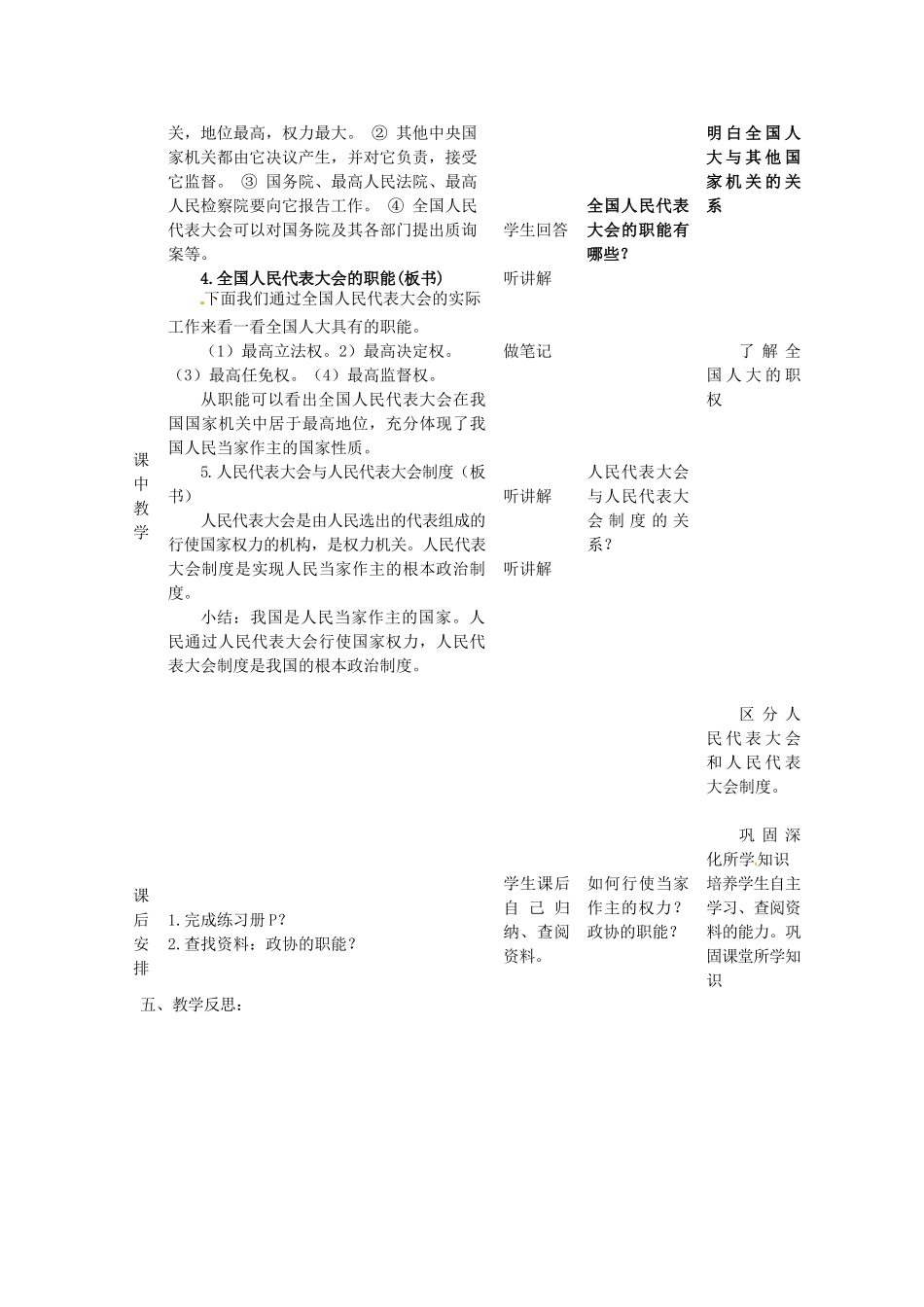 四川省遂宁市广德初级中学九年级政治全册 4.1.1 人民当家作主教学设计 教科版教材_第3页