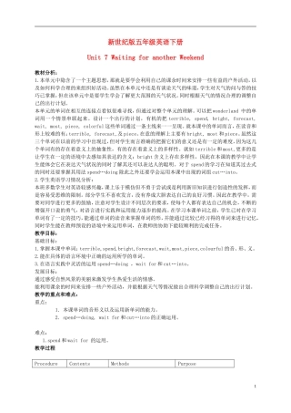 五年级英语下册 Unit 7 Waiting for another Weekend教案 新世纪版