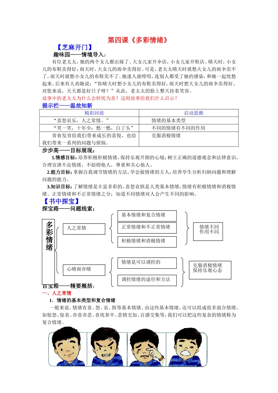 七年级政治下学期《多彩情绪》教学设计及典型例题教科版教材_第1页