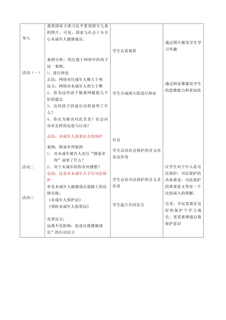 七年级政治下册 20.2 社会与司法的保障教学设计2 苏教版教材_第3页