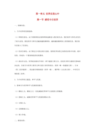 九年级政治《感受今日世界》教学设计 湘师版教材