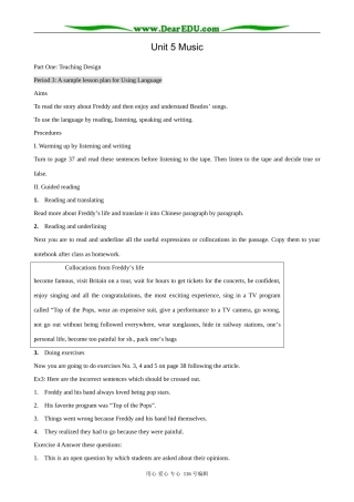 高中英语Unit 5 Music-using Language教案 新课标 人教版 必修2