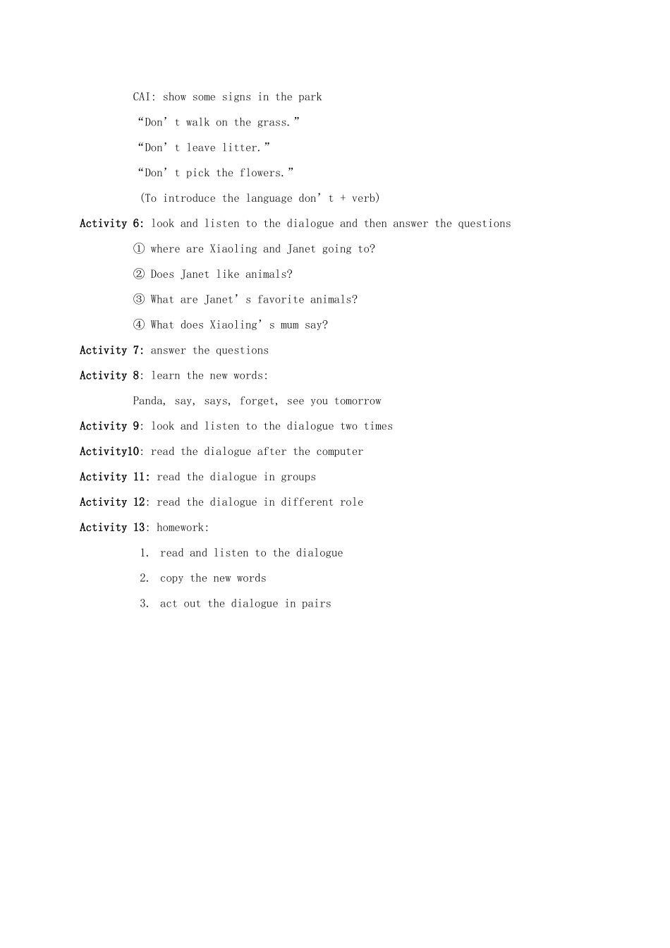 五年级英语上册 Module 5  Unit 13（第一课时）教案 广州版_第2页