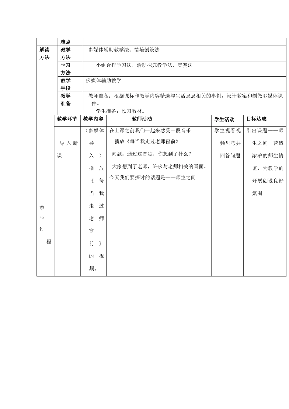 七年级思想品德上册 第二节《师生之间》教学设计 湘师版教材_第2页