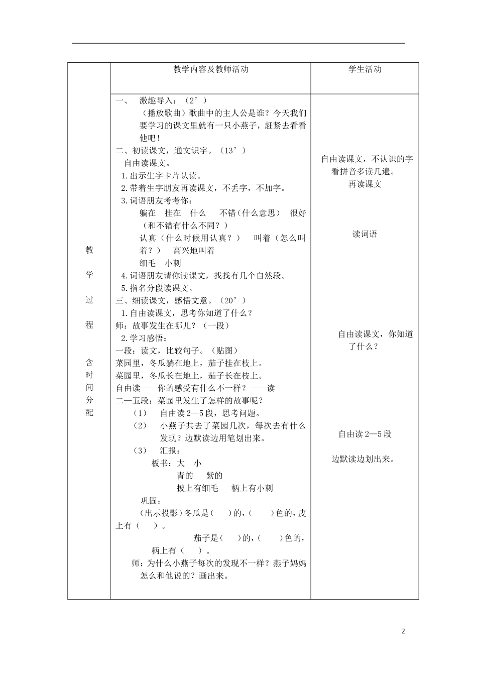 一年级语文下册 燕子妈妈笑了 2教案 北京版_第2页