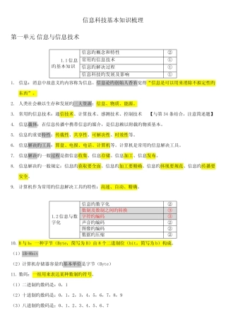 2022年高中信息科技会考总复习知识点上海高一信息科技 