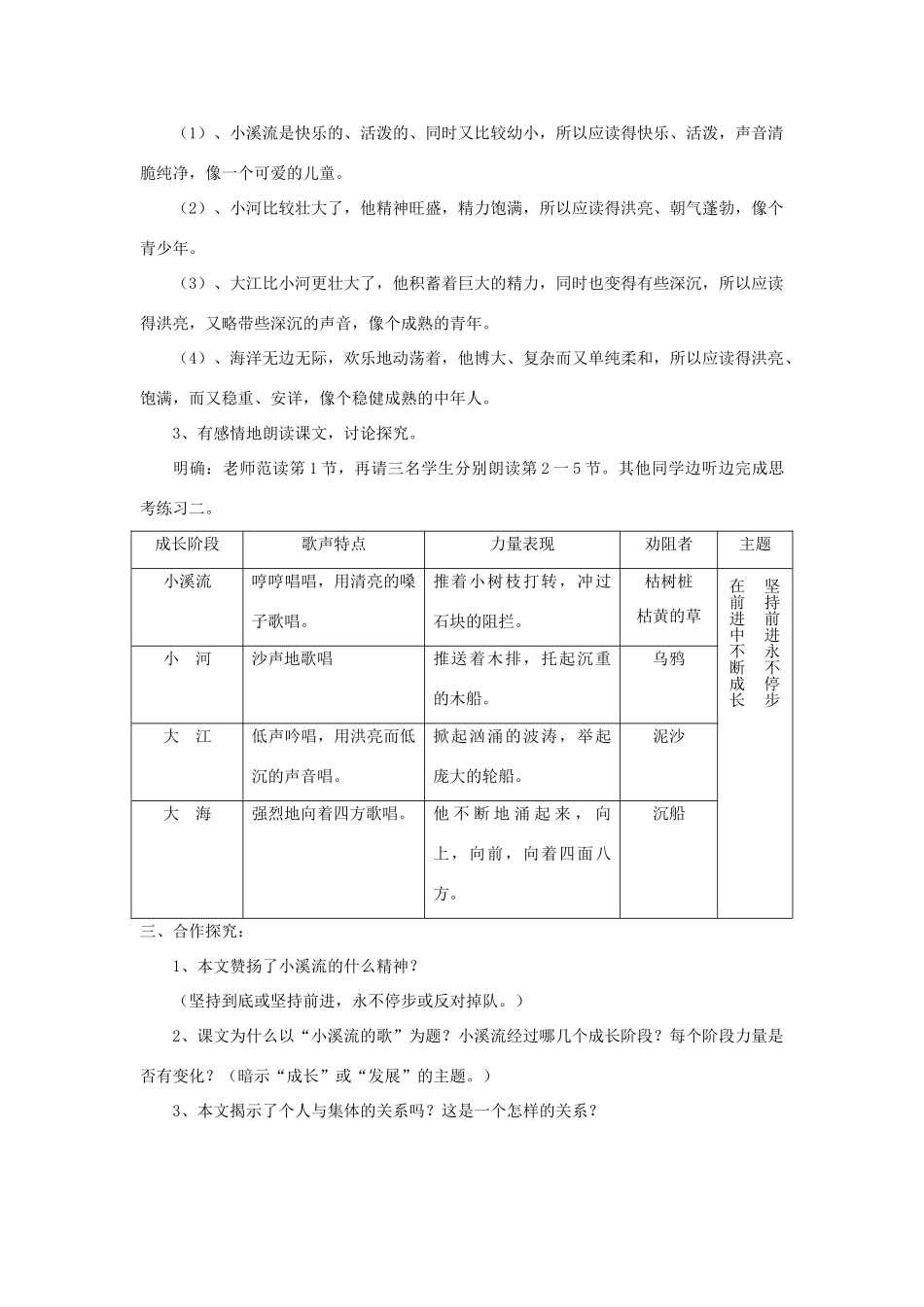 七年级语文上册 第18课《小溪流的歌》精品教学设计 语文版教材-语文版教材初中七年级上册语文教学设计_第3页