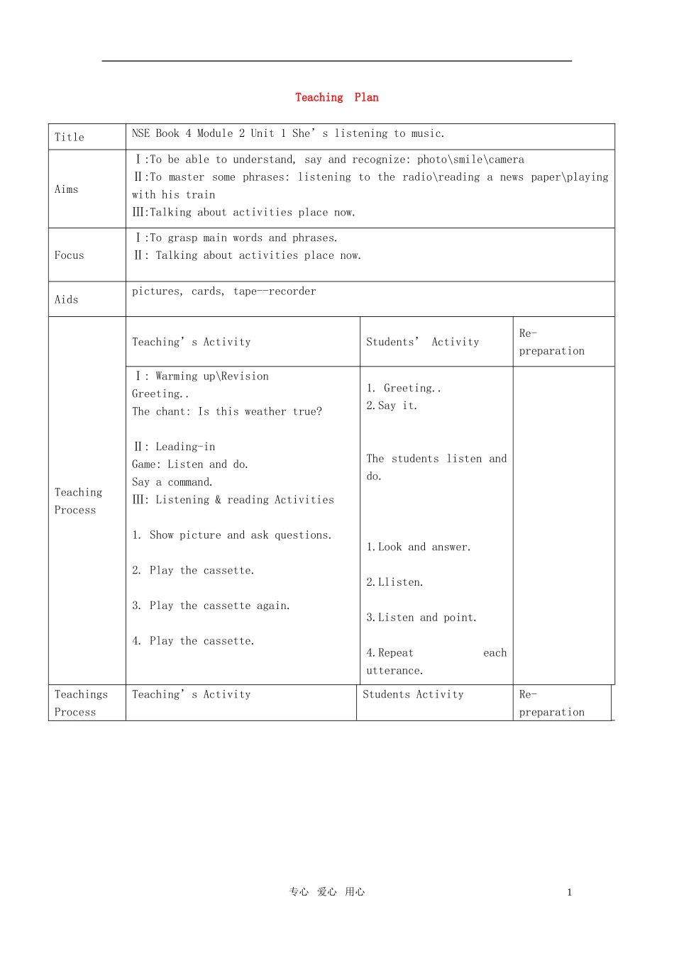 小学英语 Book4 Module2 Unit1教学设计 人教版_第1页