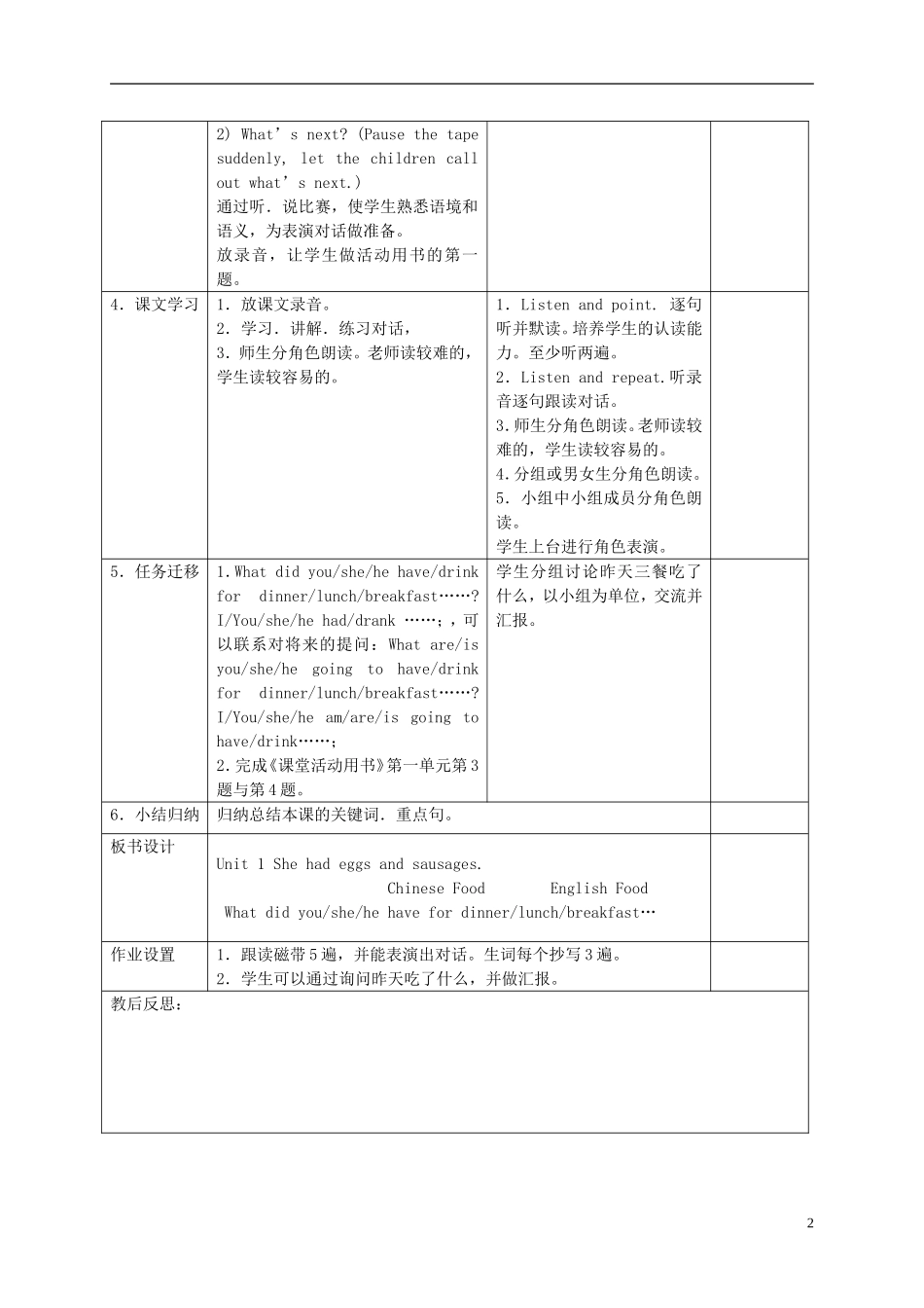 五年级英语下册 Module 3 Unit 1(6)教案 外研版_第2页