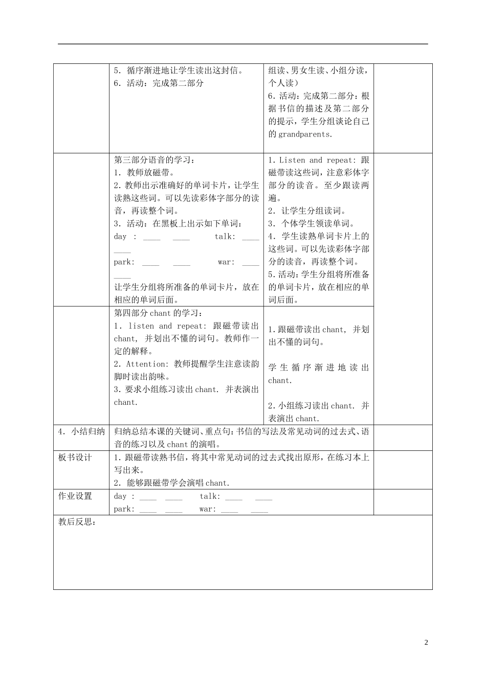 五年级英语下册 Module 1 Unit 2(6)教案 外研版_第2页
