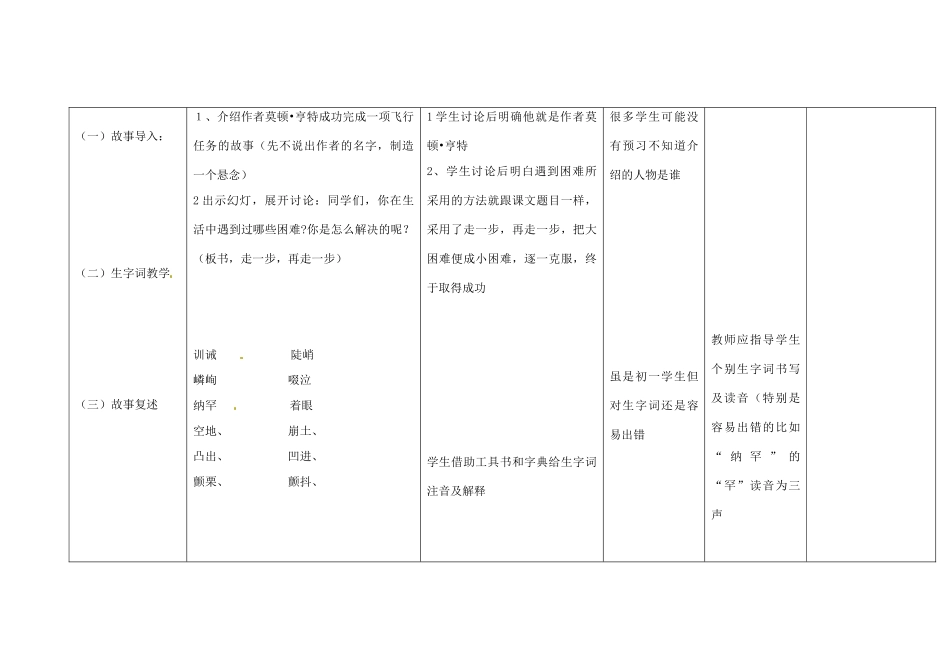 四川省华蓥市明月镇七年级语文上册 17 走一步再走一步教学设计 （新版教材）新人教版教材_第2页