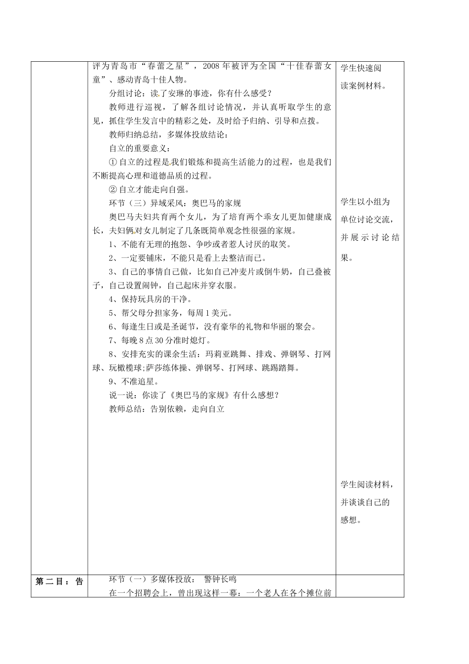 七年级思想品德上册 走自立自强之路教学设计1 鲁教版教材_第3页
